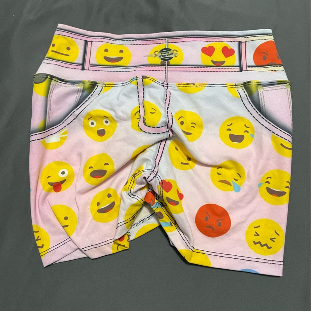 Evyfit Activewear pink emoji fake jean shorts with butt scrunch